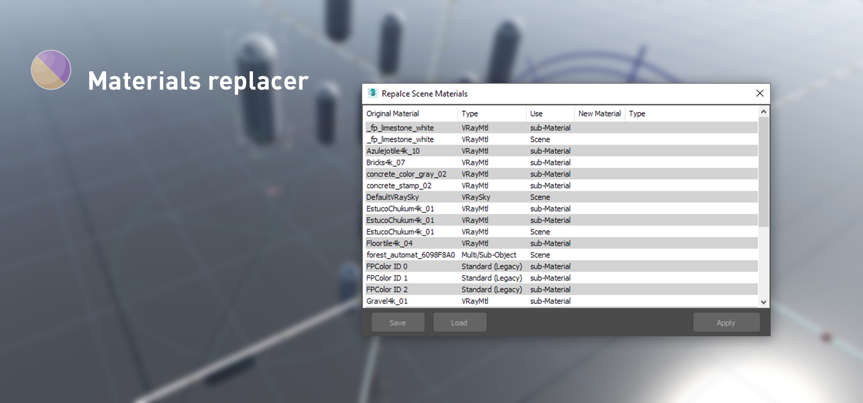 Material Replacer tool in DesignToolBox for 3ds Max