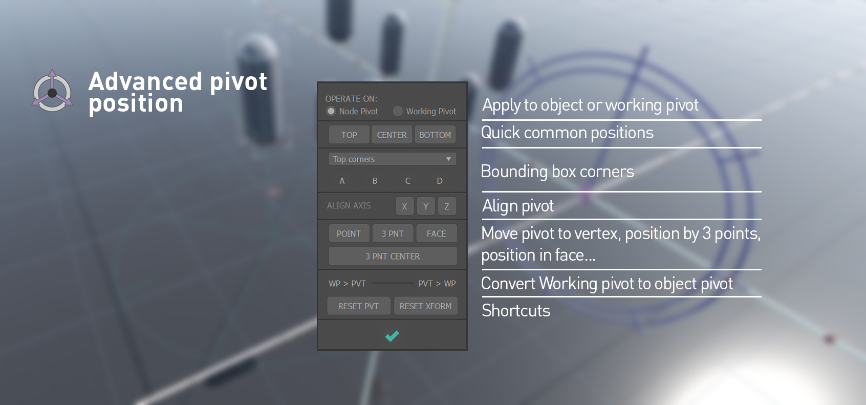 Pivot tools in DesignToolBox for 3ds Max